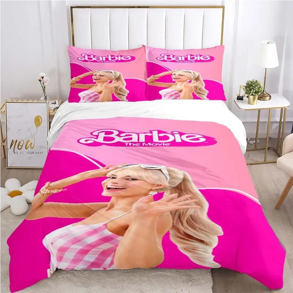 Barbie Movie Pattern Quilt Cover Pillowcase Two or Three Piece Multi Size Duvet Cover Bedding Sets Christmas Gift