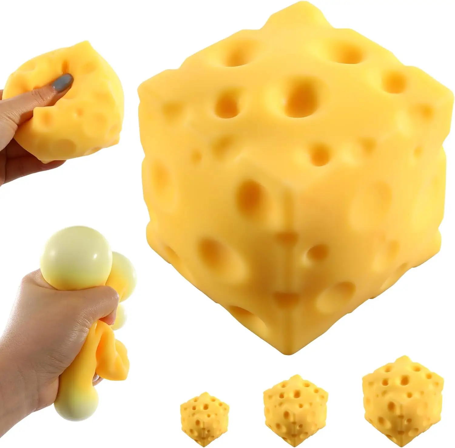 Big Cheese Squishy (10cm), Jumbo Squishy Cheese Block Stress Relief Fidget Toy,Large Size Viral Squeeze Toys for Holiday & Birthday Gifts (4 Inch)