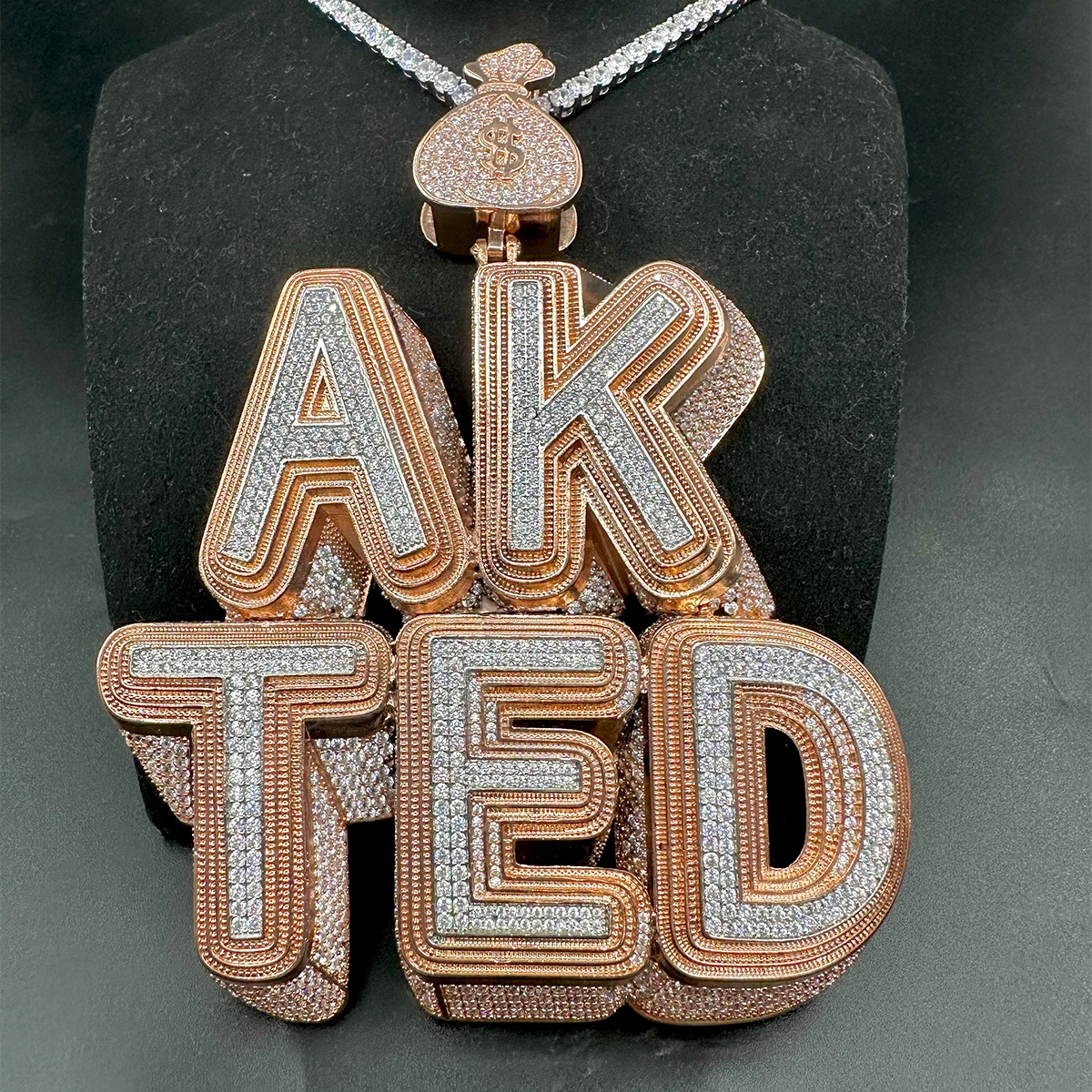 Aokaishen Custom Name Necklace for Men Personalized Pendants Charms Money Bag Bail Hip Hop Jewelry