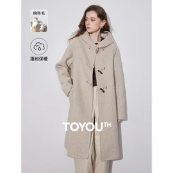 TOYOUTH Women Double-sided Woolen Coat 2024 Autumn and Winter 2024 Chinese Style Hooded Long Coat