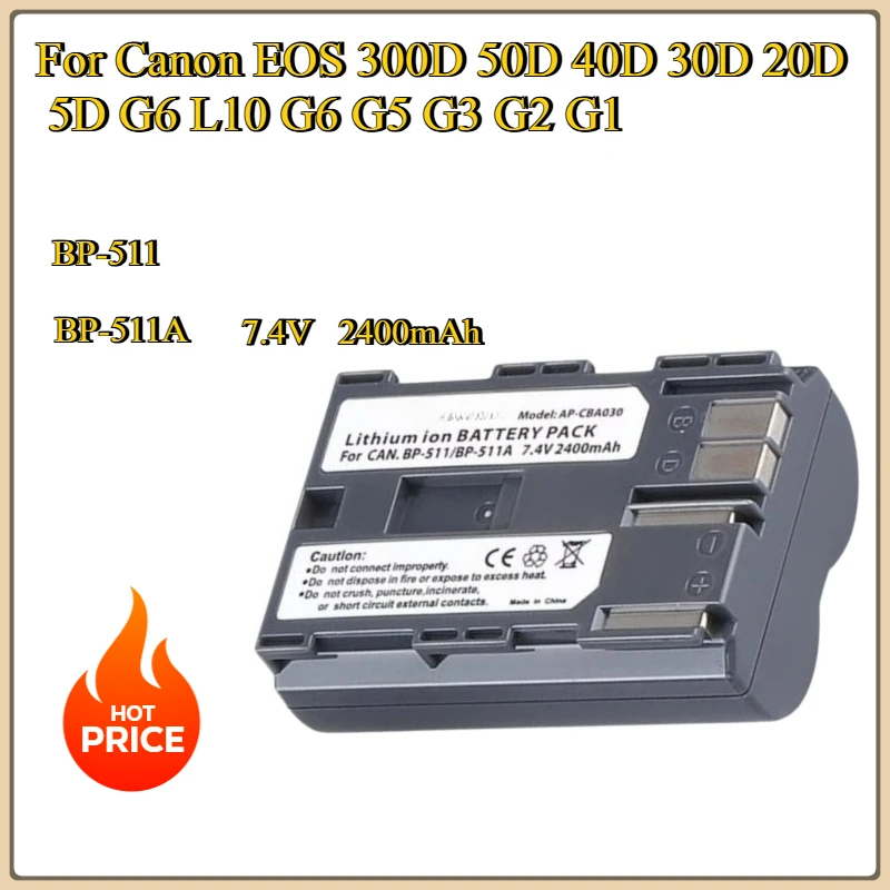 

New BP-511 BP-511A Replacement battey2500mAh for Canon EOS 300D 50D 40D 30D 20D 5D G6 L10 G6 G5 G3 G2 G1 Li-Polymer