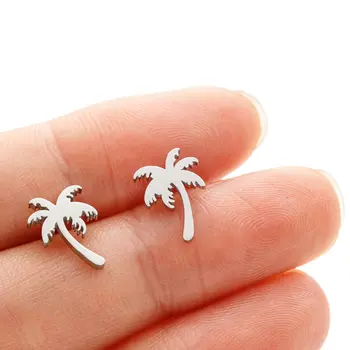 1 paio di orecchini a forma di albero di cocco in acciaio inossidabile per donna e ragazza, a forma di palma, in metallo geometrico, a forma di Coco Joker, gioielli per le vacanze estive 10 best sales orecchini ad albero - №3