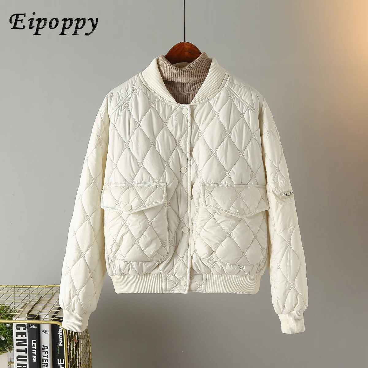 Short Lightweight Embroidered Cotton-Padded Coat Autumn and Winter New Korean Style Rhombus Cotton-Padded Coat