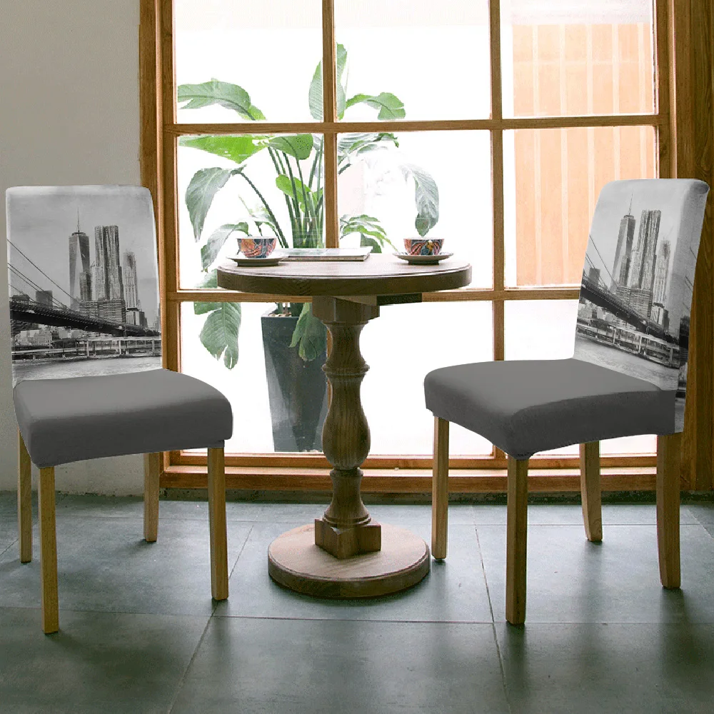 New York City Bridge Building Dining Chair Cover 4/6/8PCS Spandex Elastic Chair Slipcover Case for Wedding Home Dining Room