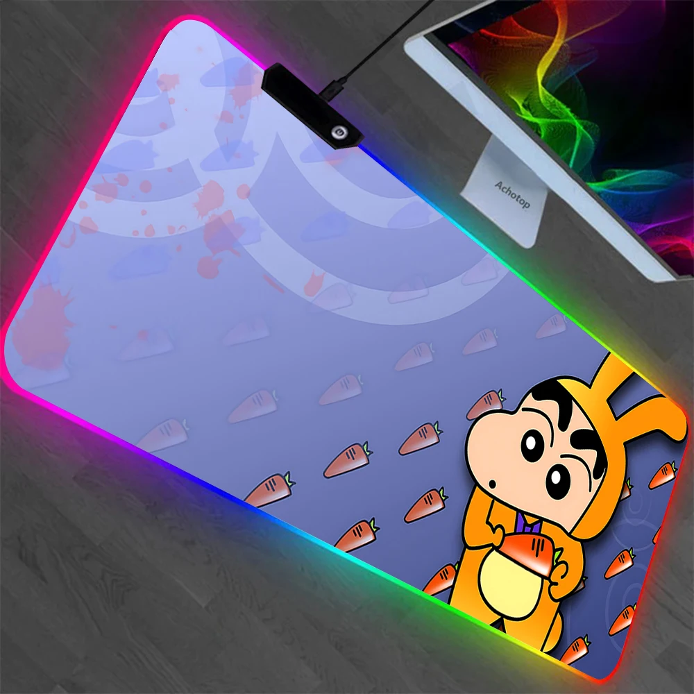 Cute Shin-chans Cartoon Crayons RGB Pc Gamer Keyboard Mouse Pad Mousepad LED Glowing Mouse Mats Rubber Gaming Computer Mausepad