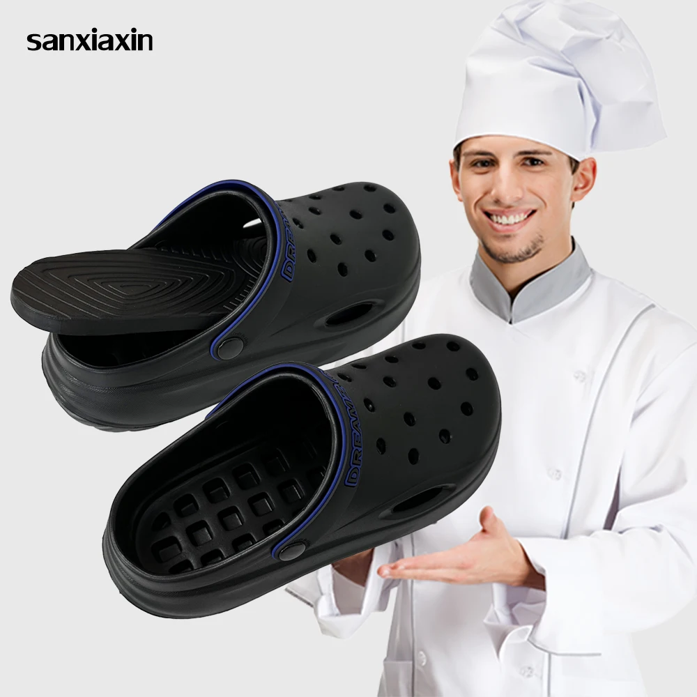 

Men's Chef Shoes Water-proof Oil-proof Kitchen Shoes Non-slip Garden Clogs Man Summer Beach Slippers Hotel Work Shoe EVA Sandal