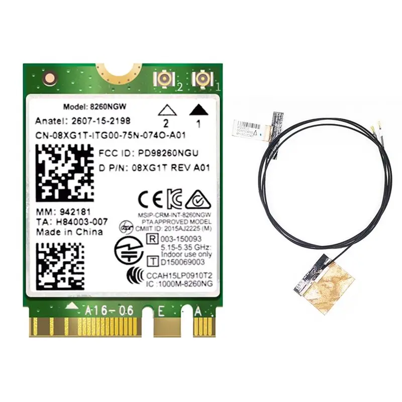 Tarjeta Wifi A01E-8260 8260NGW + 2 antenas 867M Bluetooth 4,2 NGFF M.2 Wifi para AC 8260