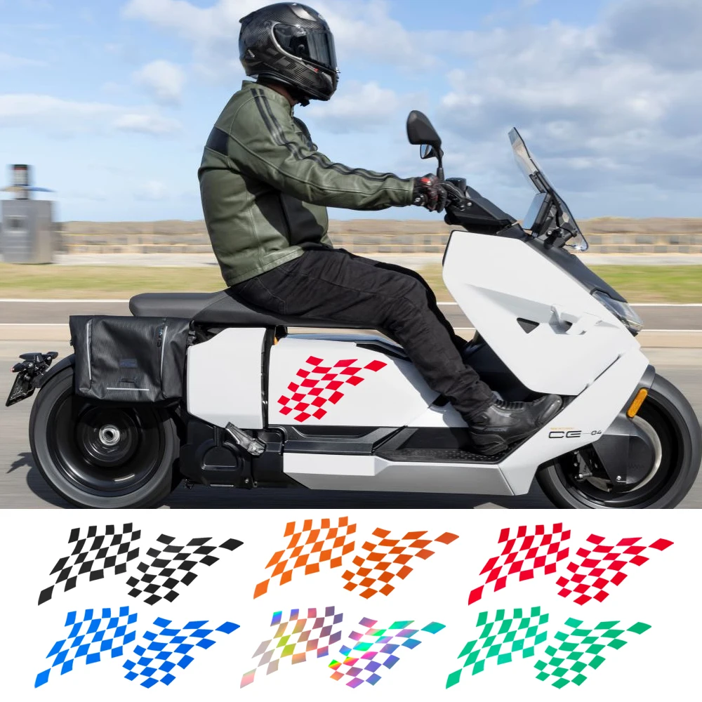 

2PC Reflective Motorcycle Sticker Retro Grid Flag Vinyl Decal Decoration Motorbike Body Accessories For BMW CE04 CE 04 2021-UP