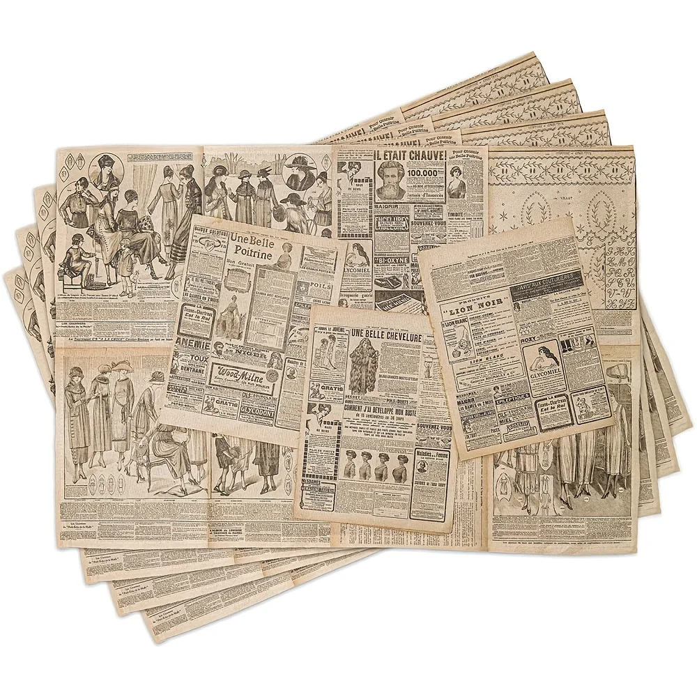 Antique French Typography Rectangular Placemat Set 4 Pieces Non Slip Heat Resistant Mat For Dining Room Use