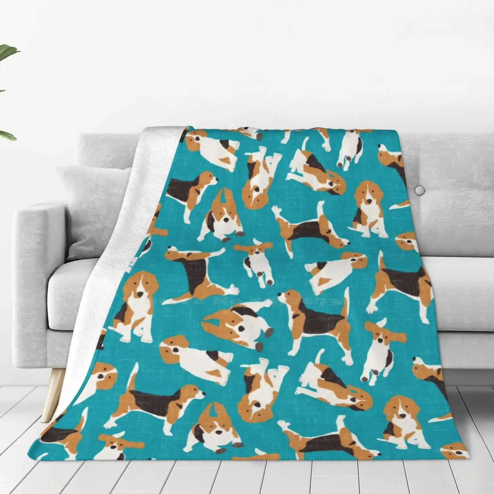 Beagle Scatter Blue Hot Sale Printing High Qiality Warm Flannel Blanket Beagle Dog Pattern Texture Vintage Linen Fun Pet