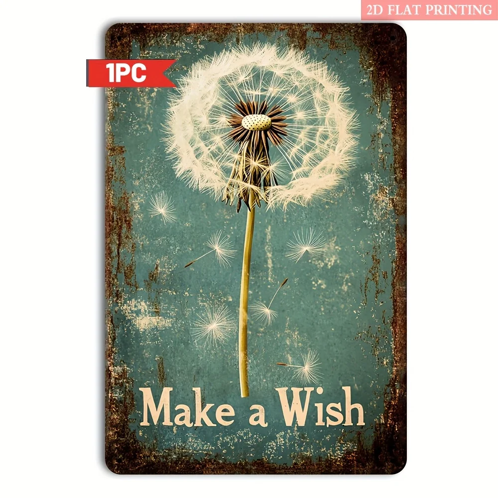 2D Flat, 2D Flat Wooden Sign - A 2D Flat Wooden Sign Featuring a Vintage Dandelion Wish Design. This Wooden Sign Displays a Rust