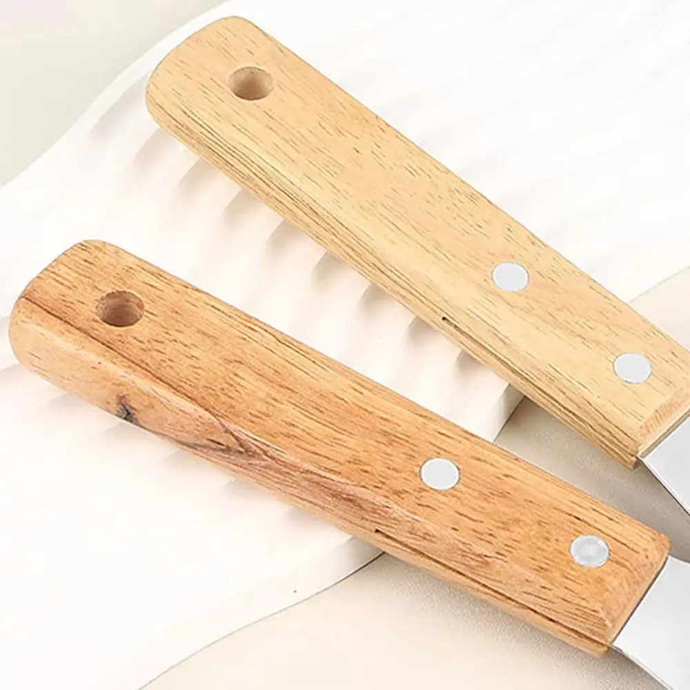 Stainless Steel Slotted Turner with Wooden Handle Multi‑size Oil‑draining Spatula for Steak Fish Frying