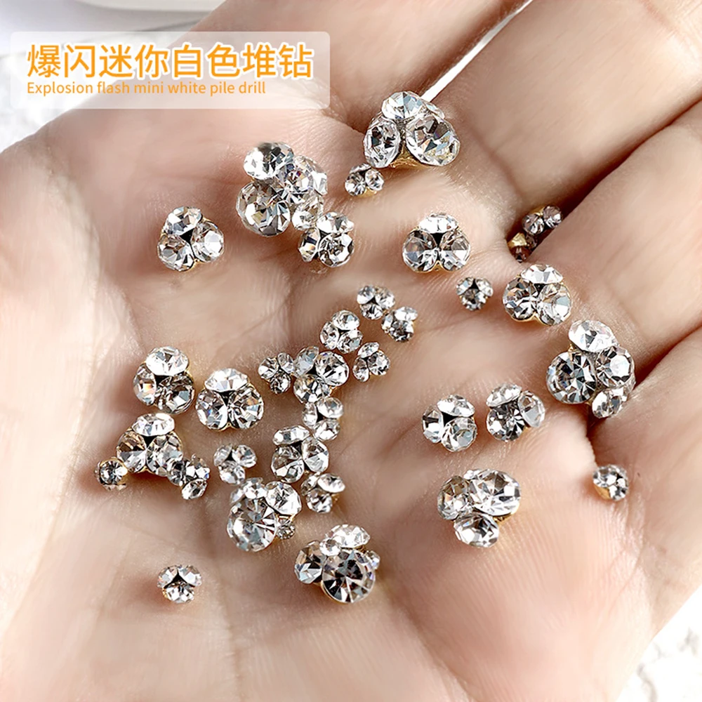 10PCS Sparkle Mini 3mm-9mm White Clear Translucent Pile Diamonds Nail Art Rhinestones Jewelry Decorations Manicure Ornaments