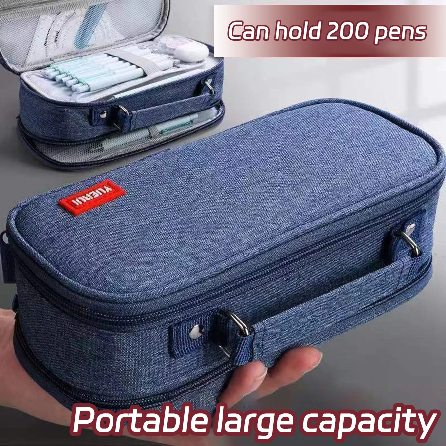 Estuche portátil de gran capacidad para lápices, caja superior para bolígrafos, bolsa de papelería multifuncional, suministros de oficina para volver a la escuela, papelería