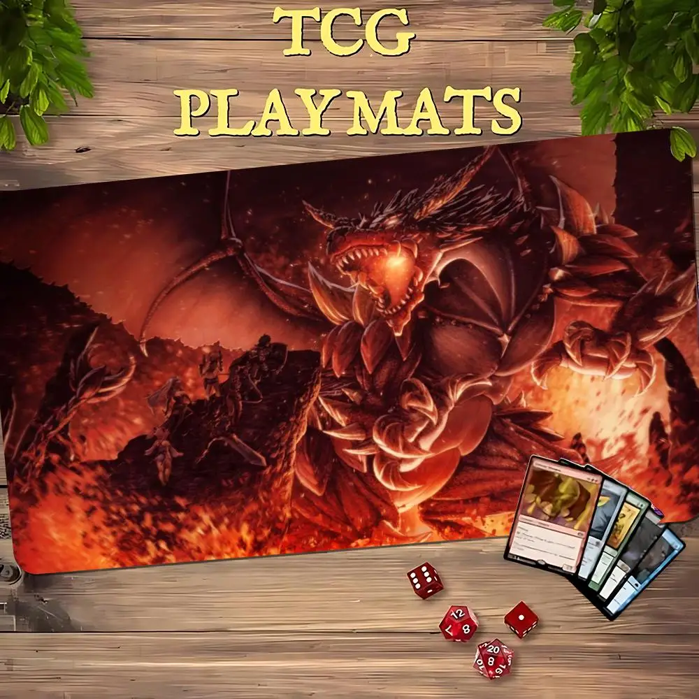 Epic Inferno Fire Dragon TCG Playmat Complete Card Zones 35X60CM Trading Card Battle Mat Non‑Slip Stitched Edge Tabletop Playmat