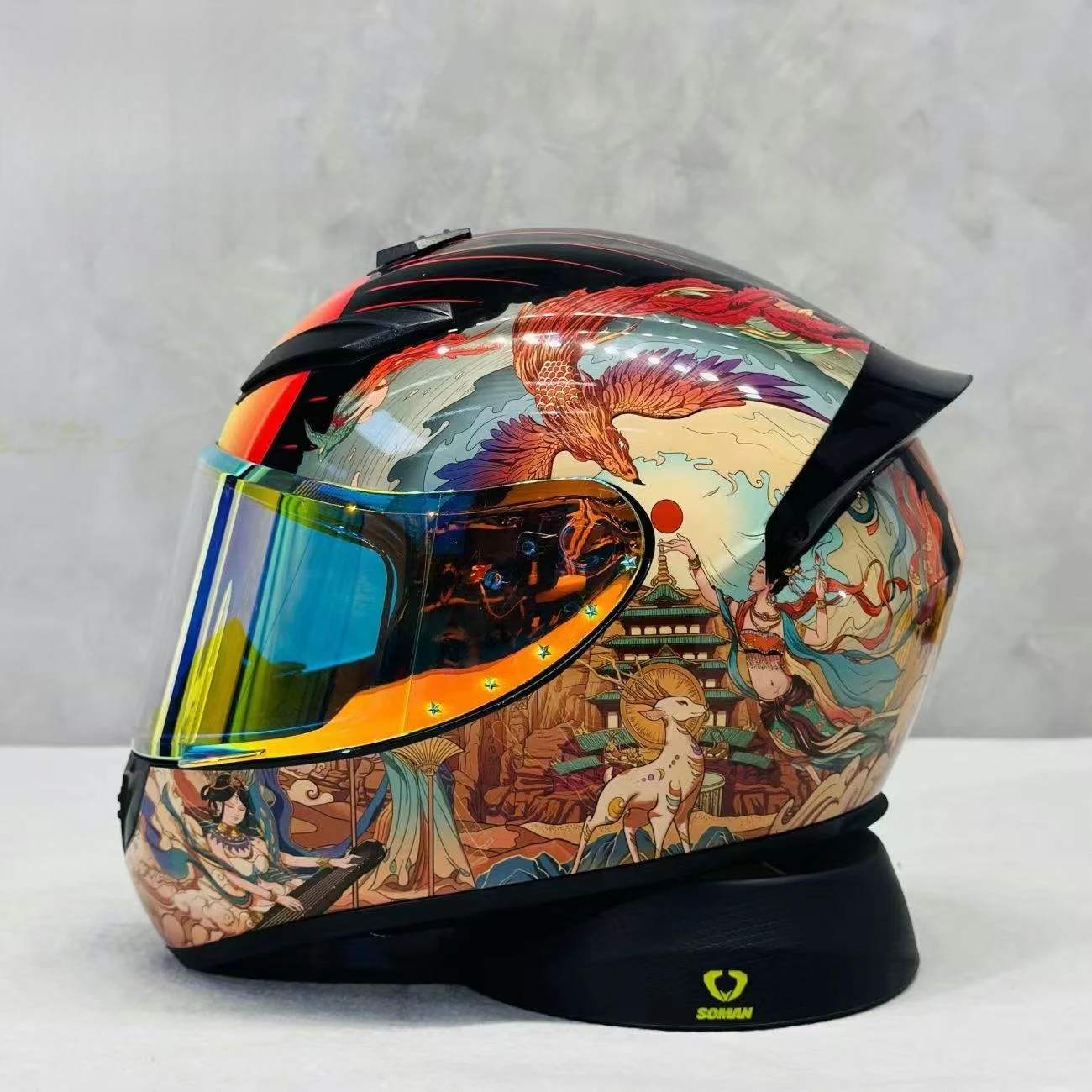 Ultra Secure Retro DunHuang Shape Full Face Motorcycle Helmet with Scratch-Resistant and Stylish Look Perfet for City Riding