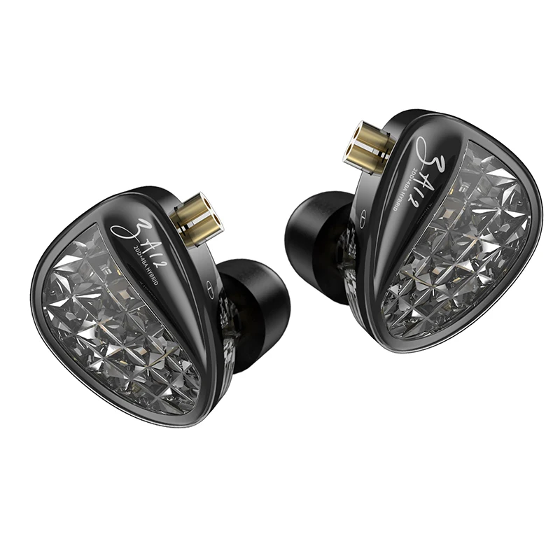 KZ ZA12 Crystal Clear Wired IEM Earphones 2DD+4BA Hybrid Dynamic Driver HiFi Earbuds with Tuning Switches for Audiophile
