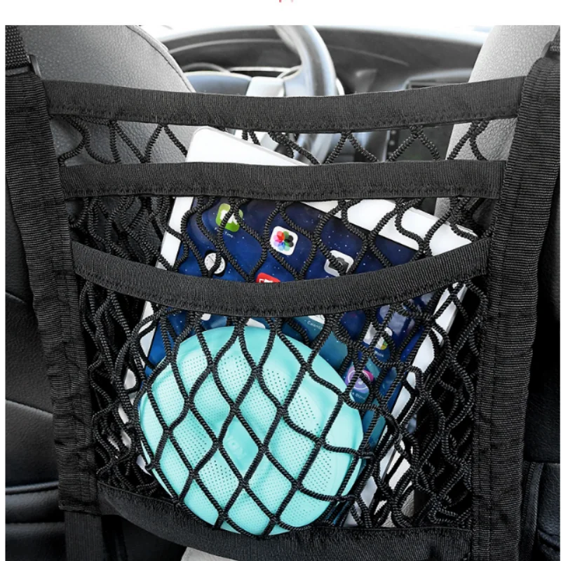 ISURE MARINE Car Seat Storage Net Pocket 3-Layer Car Seat Elastic Storage Net Organizing Net With Hooks 25x30CM