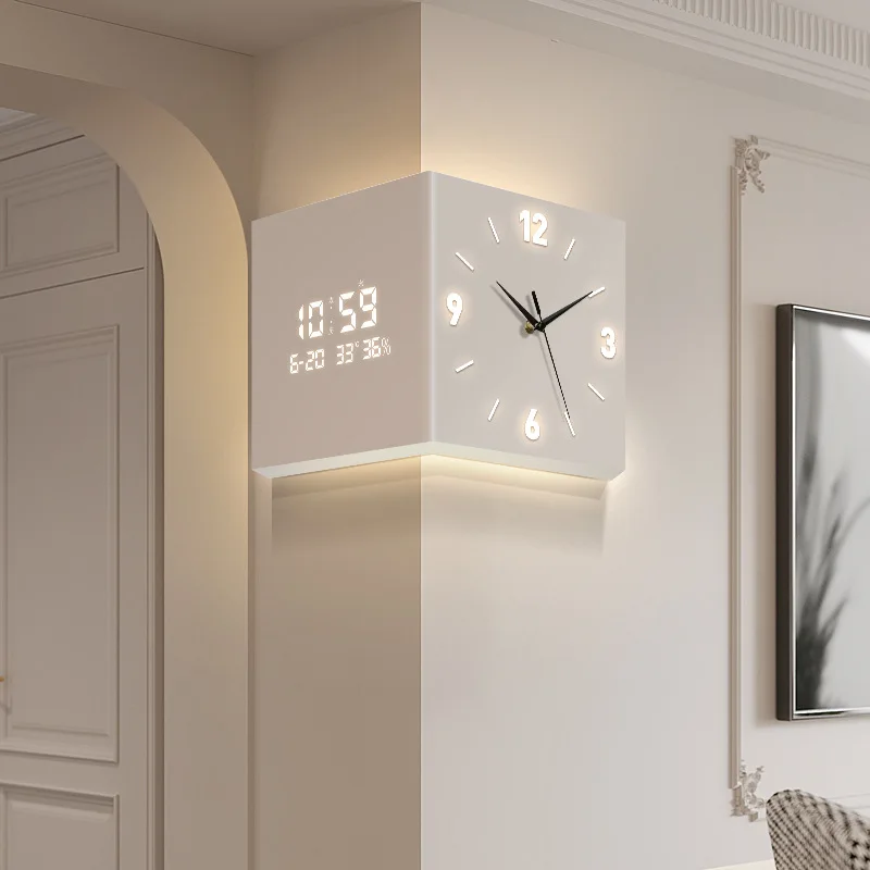 

Modern Double-sided Corner Wall Clock with Perpetual Calendar 1.5m Socket Wire with Sensor Switch