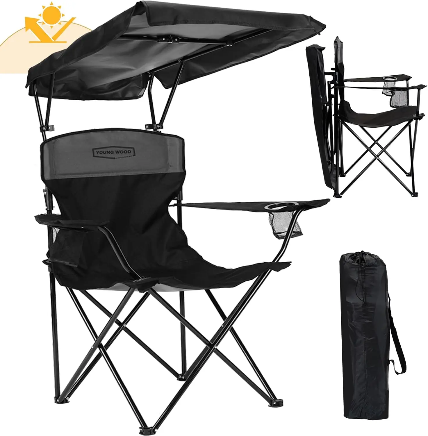 

Portable Camping Chair with Adjustable Canopy, Lightweight Oversized for Outdoor Activities, Easy Setup and Side Pocket