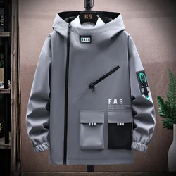 Fashion Spring Autumn Men's Hooded Jacket Youth Streetwear Casual Loose Coat Outdoor Zipper Windproof Plus Size 4XL Top Clothing