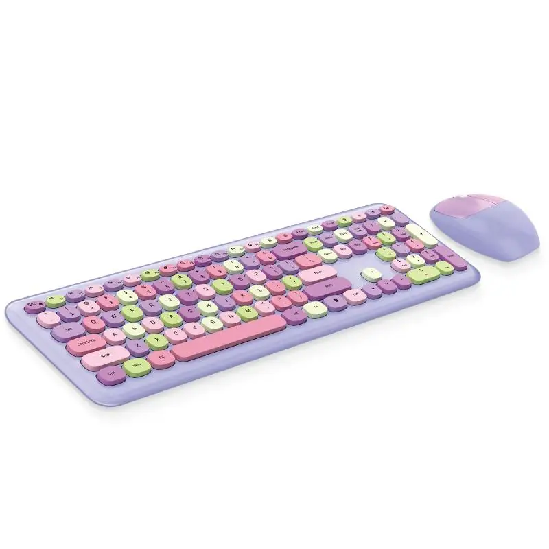 2.4G Wireless Full Size Silent Keyboard Mouse Kit Set Female Women Girl 110 Key Cute Pink Purple Black Blue Green For PC Laptop