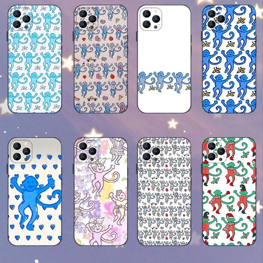 

Preppy Blue Monkeys Pattern Phone Case For iPhone 16,15,14,13,12,11,Mini,Pro,SE,MAX White Matte Shockproof Cover