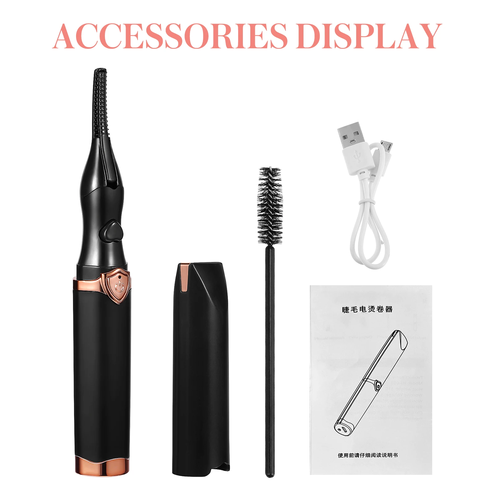 

Electric Eyelash Curler Black USB Heated Curling Device Portable 3-level Temperature Adjustable 60℃-80℃Eyelash Tool for Women