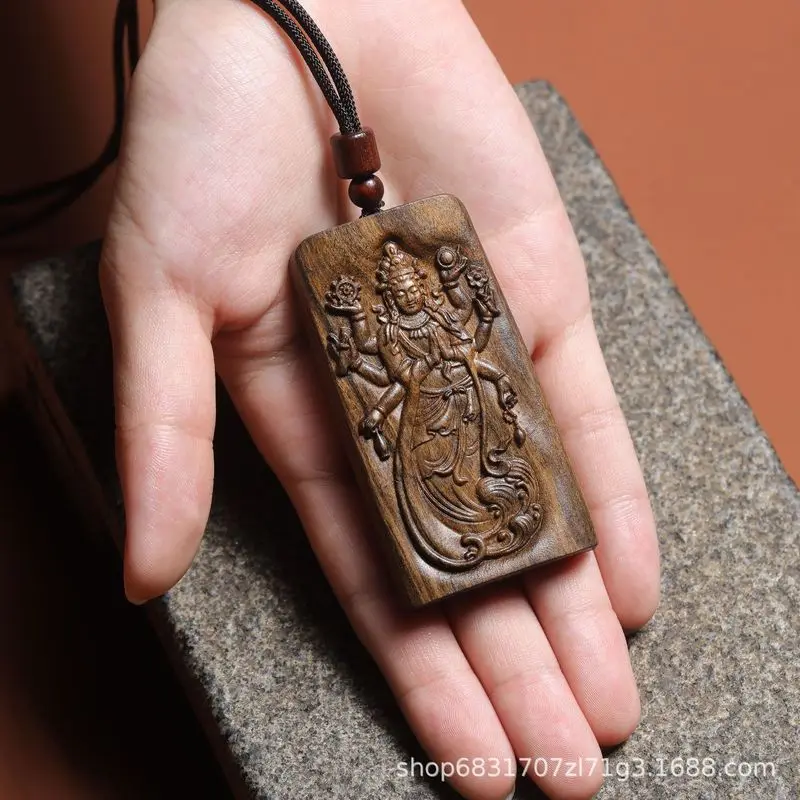 New product of wood: exquisitely carved, freeform Thousand-Hand Guanyin pendant, made of agarwood, wooden craft art and