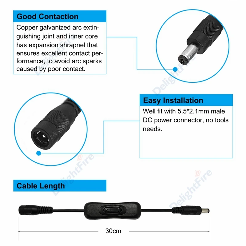 1/50 Uds 12V DC interruptor ON/OFF DC Cable de alimentación macho hembra 24V 5,5mm 2,1mm conector Jack para bombillas de tira LED lámpara cámara CCTV