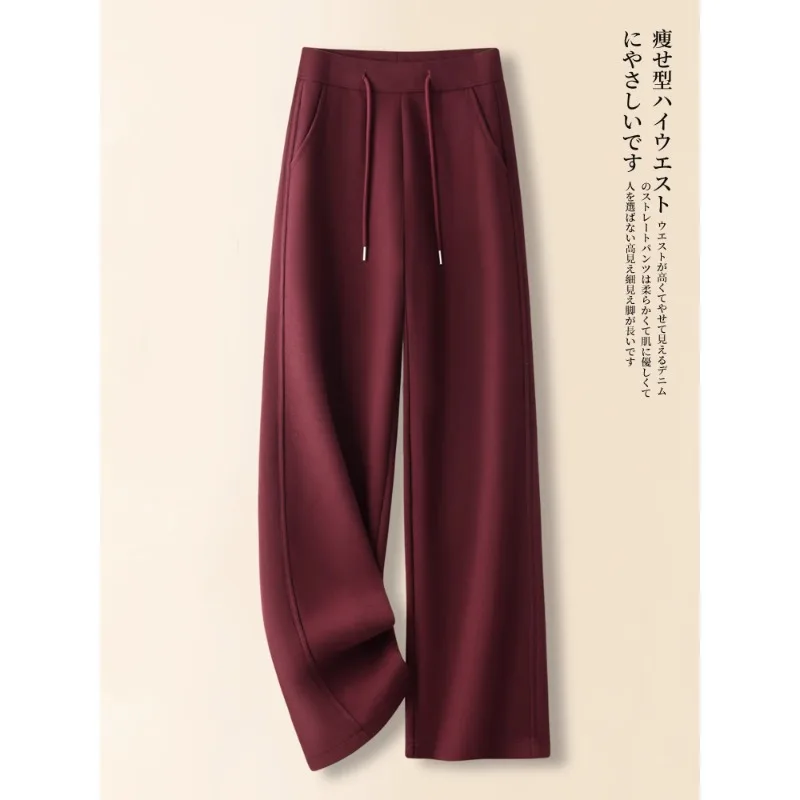 سروال أرجواني للنساء، ومبطن بالصوف الشتوي، وخصر مطاطي أنيق على شكل موز، وسراويل صغيرة مستقيمة الساق