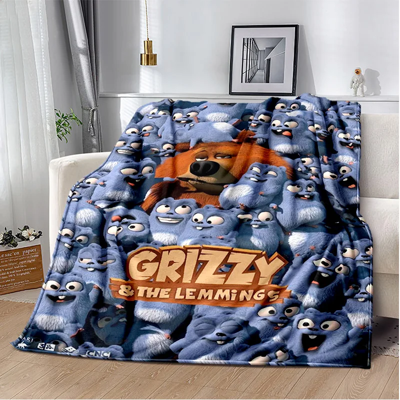 3D Grizzy and The Lemmings Cartoon Blanket,Soft Throw Blanket for Home Bedroom Bed Sofa Picnic Travel Office Cover Blanket Kids