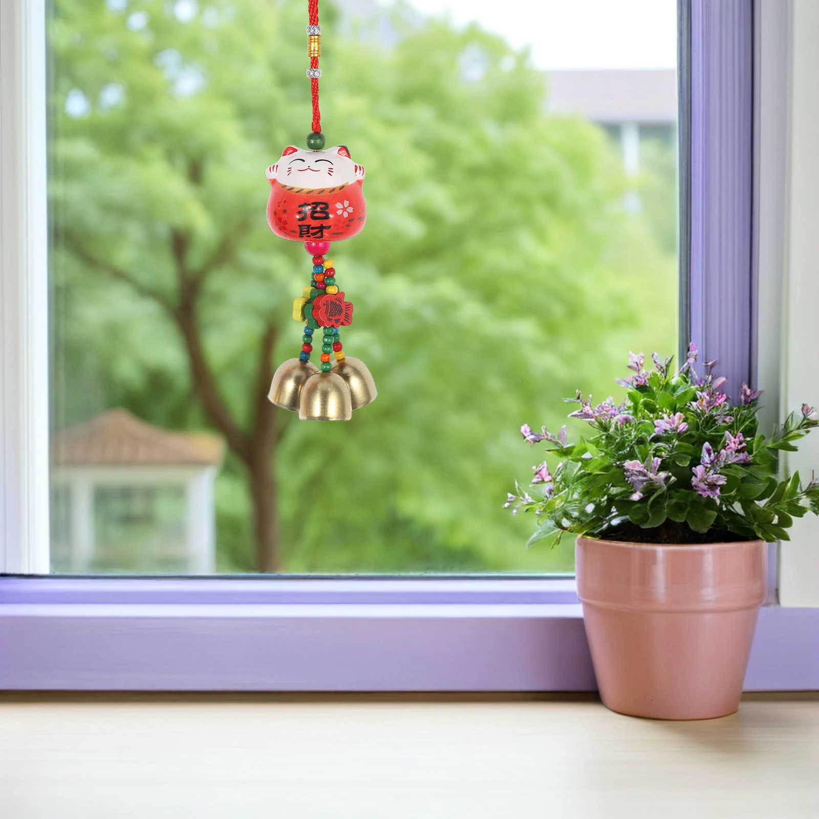 

2pcs Fortune Cat Wind Chime Hanging Pendant Decor Balcony Child Room Relaxation Gift Red Orange Random Color Wooden