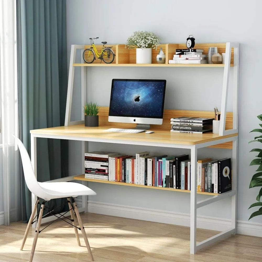 

Computer Desk with Hutch, 47 inches Home Office Desk with Space Saving Design with Bookshelf for Small Spaces