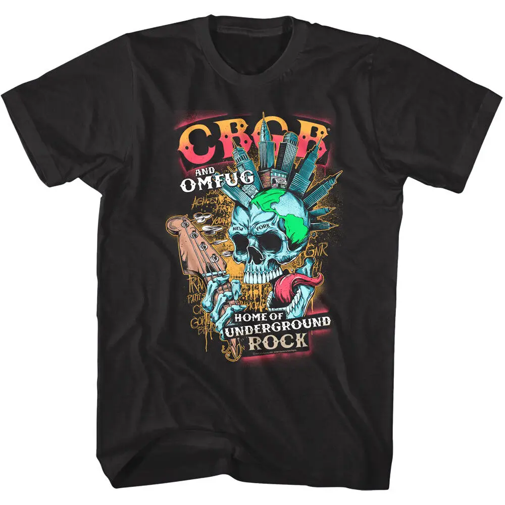 CBGB OMFUG New York Skull Mohawk Mens T Shirt Guitar Underground Punk Rock Merch