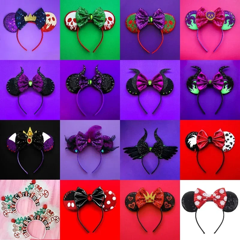 Disney Merry Christmas Head Band Girl Minnie Mickey Mouse Ears Hair Accessories For Women Candy Cane Hairband Kids Xmas Headwear