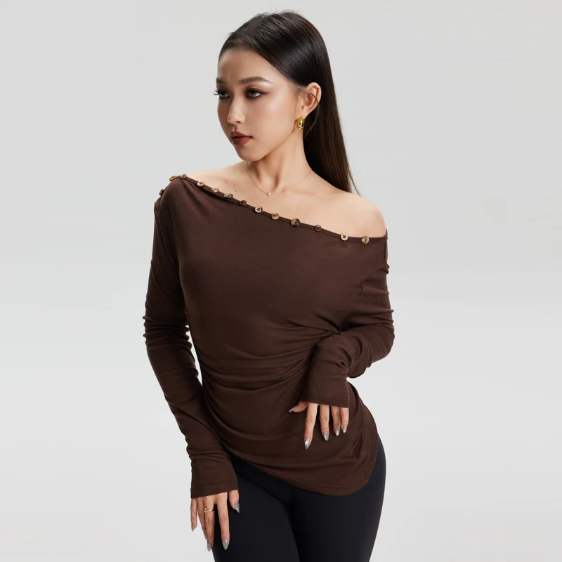 Schuine Schouder Latin Dans Praktijk Top Dames Rumba Ballroom Dans Tops Volwassenen Salsa Lange Mouwen Latin Dans Slijtage SL14621