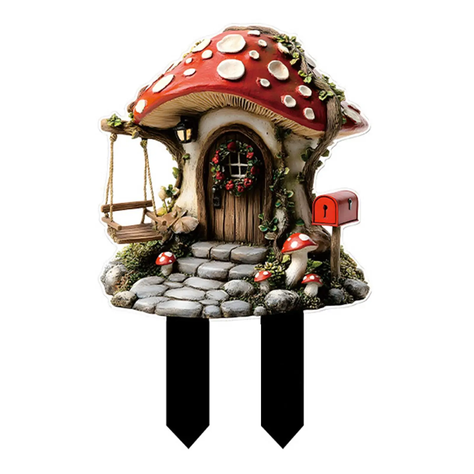 Yard Sign Mushroom House Acrylic Stake Outdoor Lawn Decor Figure for Backyard and Garden Entrance