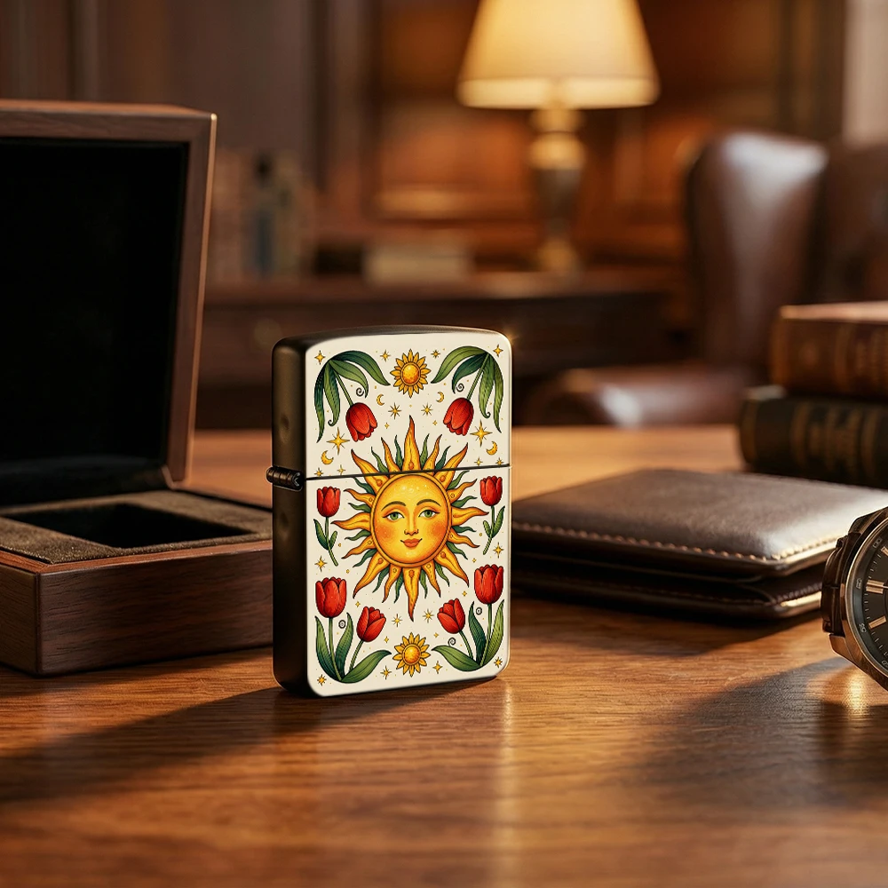 Vintage Flip Top Lighter lighters vintage Sun Face Tulip Mystic Celestial Print lighters for smokers For Collectible Daily Carry