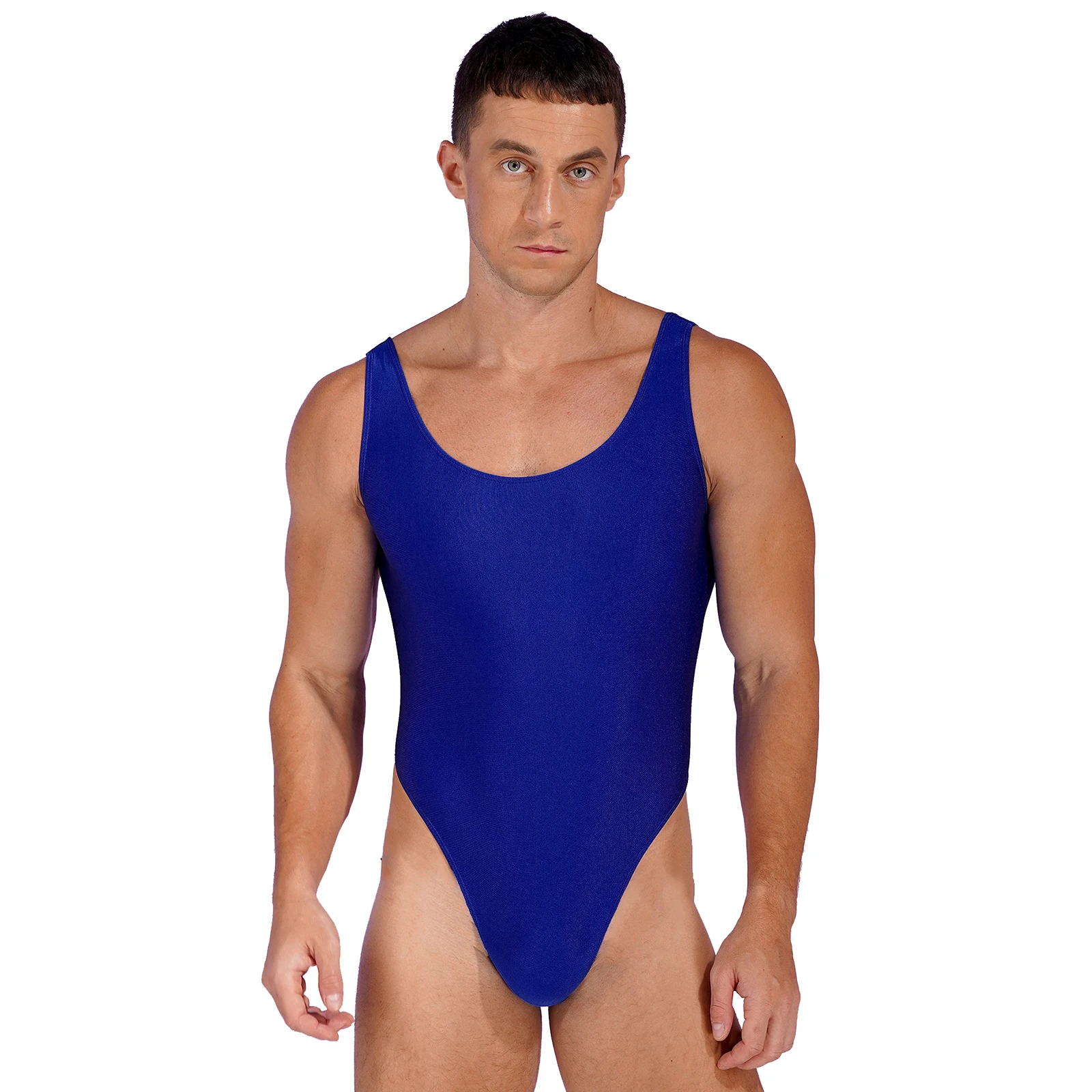 Mens Lingerie Stretch Solid Leotard Jumpsuit One-piece Swimsuits High Cut Bodysuit Swimwear Low Back Swimming Bathing Suits