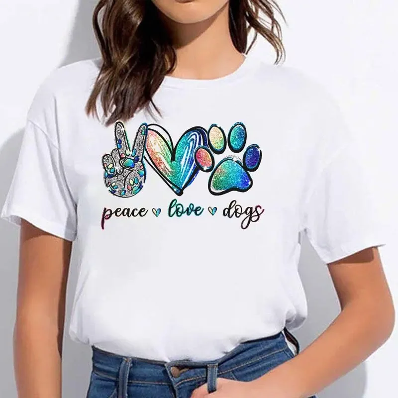 Fashion Women Dogs Paws T Shirt Dog Paw Heart Funny Casual O-neck Short Sleeve T-shirt Summer Kawaii Female Tee Shirt Clothing