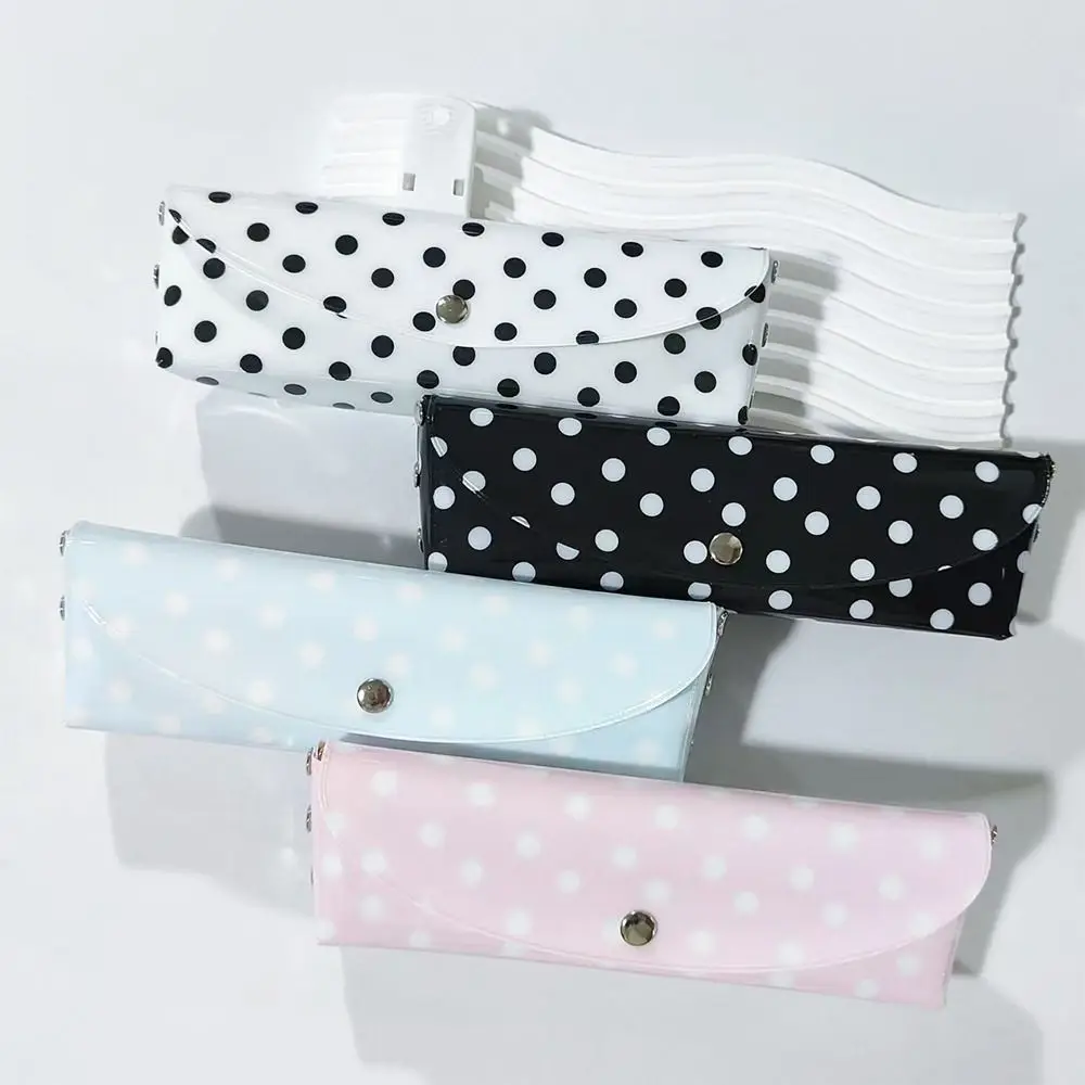 High Quality PVC Pencil Case Polka Dot Design Snap-button Type Stationery Pouch Pen Bag Students Gift