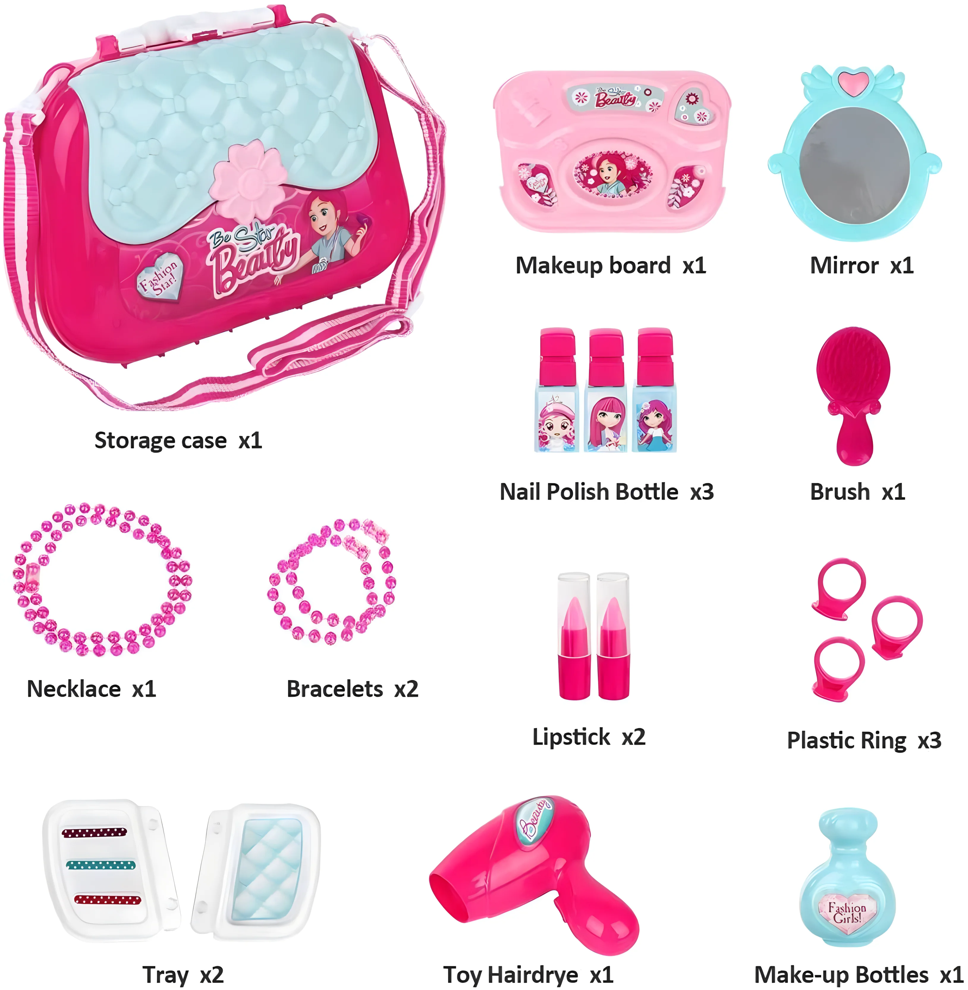 Bolsa de maquillaje de princesa 2 en 1 para niños, Kit de joyería de juguete, juego de maquillaje de simulación para niñas