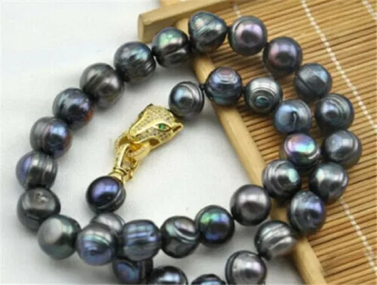 Beautiful AAA+12-13mm Natural Haitian Black Green Baroque Pearl Necklace 925s 18inch-36inch