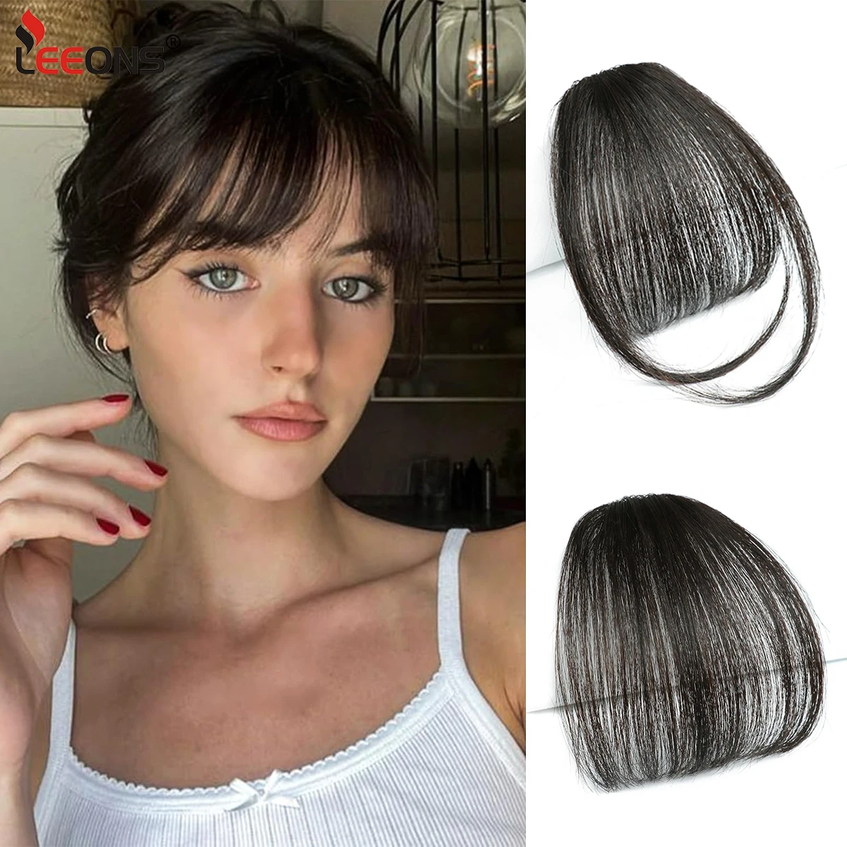 Leeons New Synthetic Air Bangs Hairpiece Women Mini Fake Bangs Black Brown Hairpiece Extension For Girls Natural Air Bangs Wig