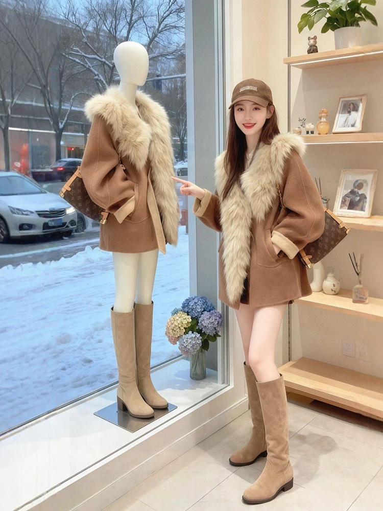 

Thiened шерстяное пальто для женщин, пальто с воротником, корейское длинное пальто средней длины из полиэфирного волокна на пуговицах