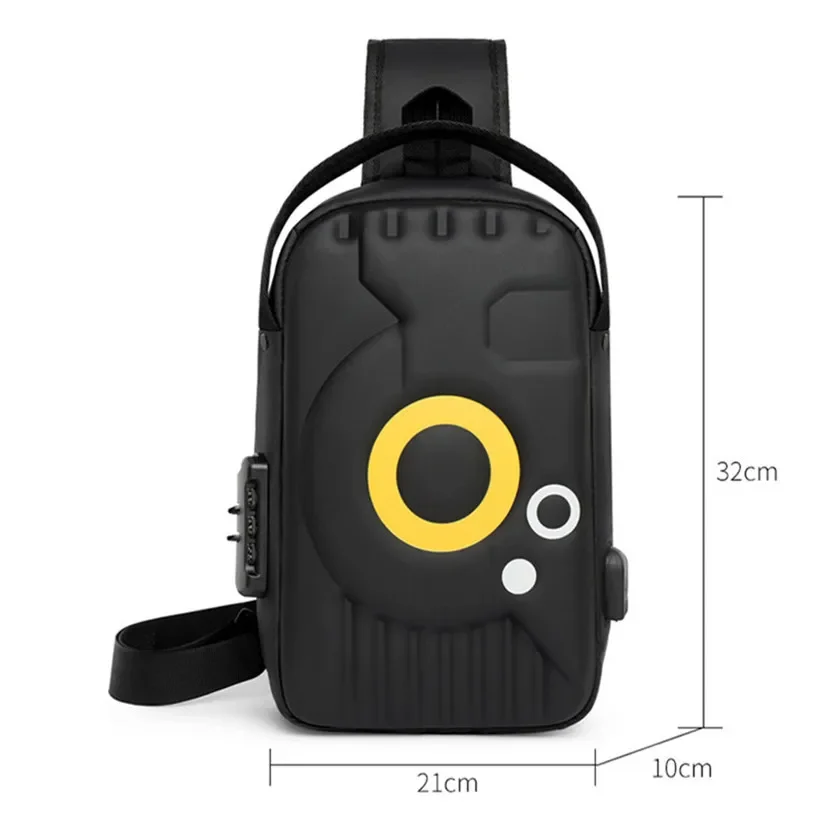 Saco de peito porta de carregamento USB para homens, ombro único, caminhadas, esporte, ao ar livre, portátil, corpo transversal, senha Lock Backpack, masculino