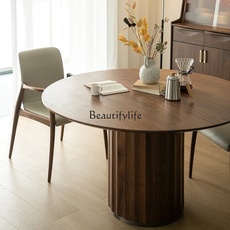 

North American black walnut large round all-solid wood dining table modern simple light luxury Nordic home