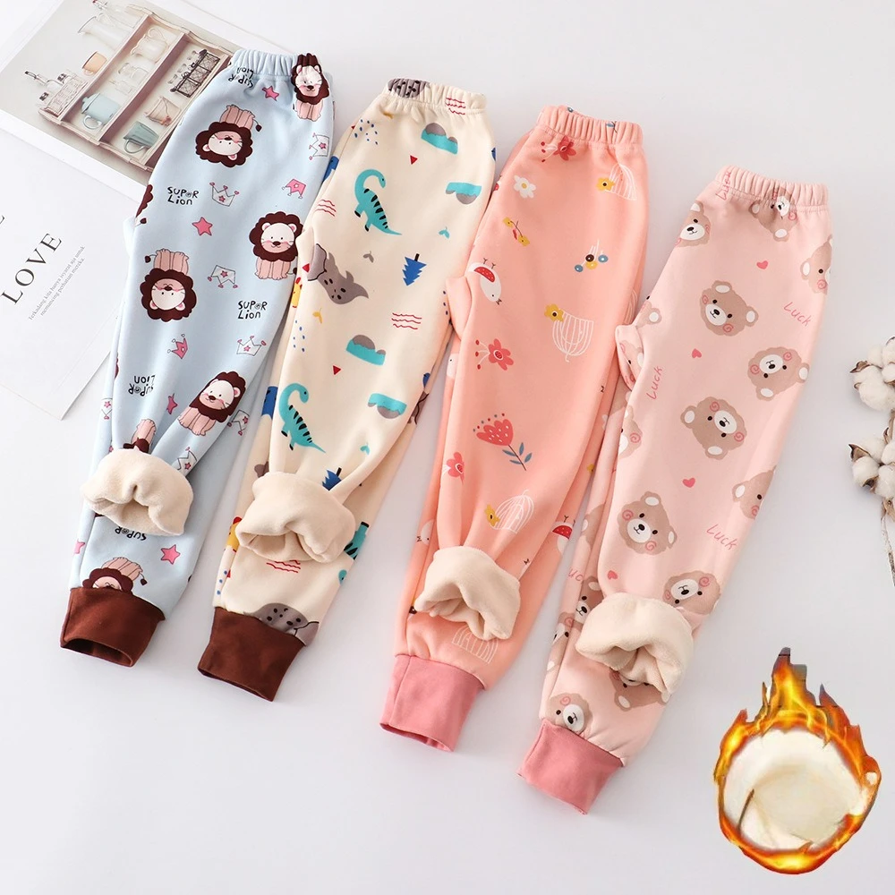 Children's Plush Thick Warm Pants with Plush Pants for Boys and Girls  Comfortable and Warm Autumn and Winter Sleeping Pants