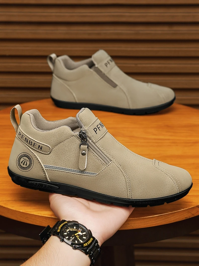 Casual Men's Leather Shoes Anti-slip Wear-resistant Black Work Boots Autumn Trendy All-match Leisure Shoes for Youth